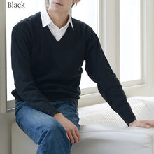 画像をギャラリービューアに読み込む, V首 セーター メンズ S～3L Vネック ビジネス カジュアル オフィス 秋 冬 ウール 防寒 大きいサイズ メンズニット メンズセーター 無地 シンプル スリム 薄手
