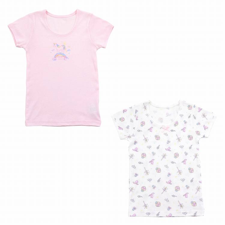 女児 綿100 インナー キッズ 半袖シャツ 3分袖スリーマー 2枚組 100cm～140cm 子供 下着 シャツ 女の子 半袖 綿 セット 100 110 120 130 (在庫限り)