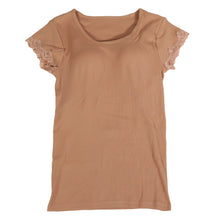 画像をギャラリービューアに読み込む, ブラトップ 半袖 カップ付 tシャツ 綿100 インナー レディース M～LL (カップ付き 半袖インナー Tシャツ フレンチ袖 下着 締め付けない ひびきにくい) (在庫限り)
