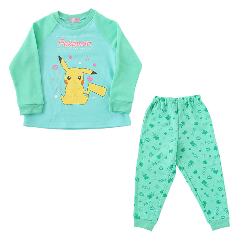 キッズ パジャマ ポケモン 裏起毛 長袖 女の子 あったかい ピカチュウ 上下セット 110cm～140cm 子供 子ども 秋 秋冬 冬用 子供服 長ズボン 110 120 130 140