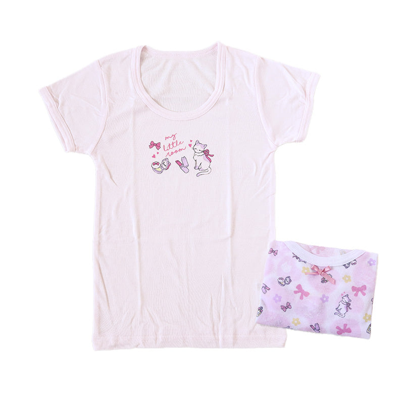 女児 インナー 半袖 綿 3分袖スリーマ キッズ 半袖シャツ 2枚組 110cm～140cm 子供 下着 シャツ 女の子 3分袖スリーマー セット 100 110 120 130 140 (在庫限り)