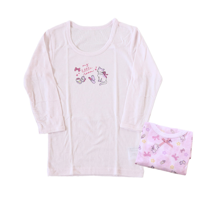 女児 インナー 綿 8分袖スリーマ キッズ 長袖シャツ 長袖 2枚組 110cm～140cm 子供 下着 シャツ 女の子 8分袖スリーマー セット 100 110 120 130 140 (在庫限り)