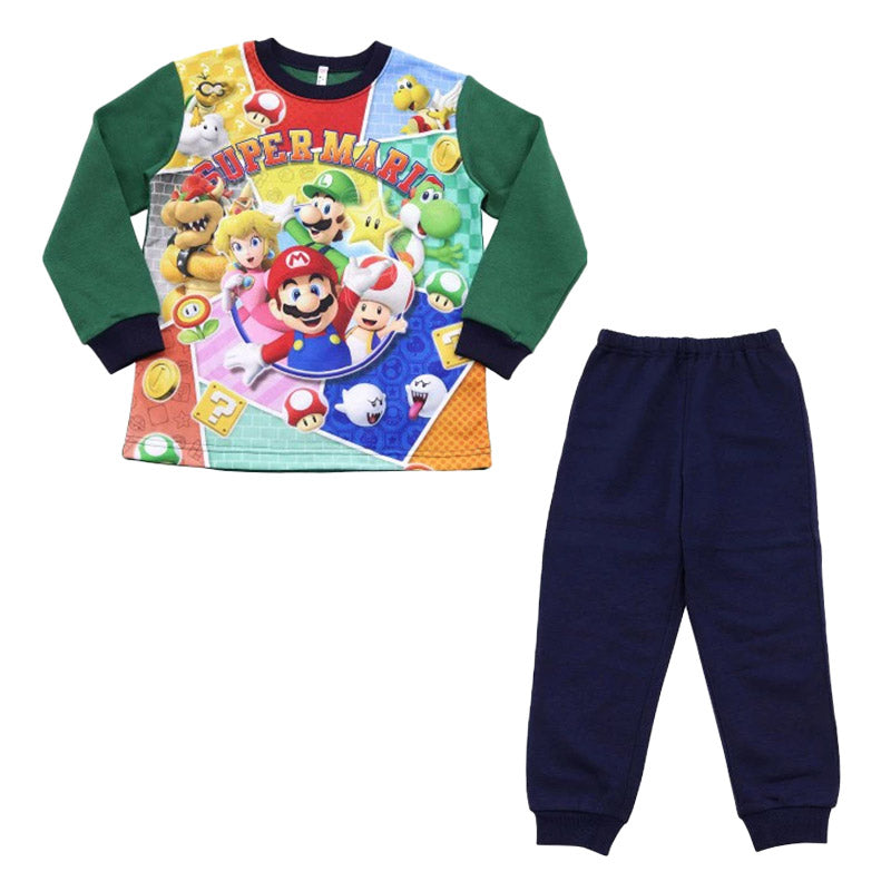 光るパジャマ マリオ パジャマ 裏起毛 長袖 男の子 スーパーマリオ 上下セット 110cm～140cm キッズ ジュニア 男児 冬用 子供 トレーナー 光る 120cm 130cm お泊り