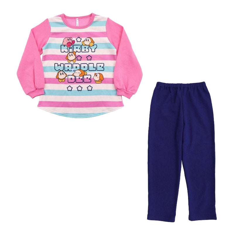 光るパジャマ 星のカービィ 女の子 裏起毛 キッズ 長袖 パジャマ 冬 トレーナー 上下セット 110cm～140cm カービィー 女児 子供 子ども 子供服 冬用 ルームウェア 光る 130cm 120cm ジュニア お泊り (在庫限り)