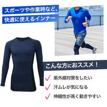 画像をギャラリービューアに読み込む, メンズ 長袖 丸首 インナー UVカット サイドメッシュ 速乾 M L LL ストレッチ 通気性 紫外線対策 長袖インナー アンダーシャツ メッシュ UV対策 作業着 スポーツ ドライ 吸汗速乾 ブラック ネイビー ワークインナー トレーニング 現場 作業用
