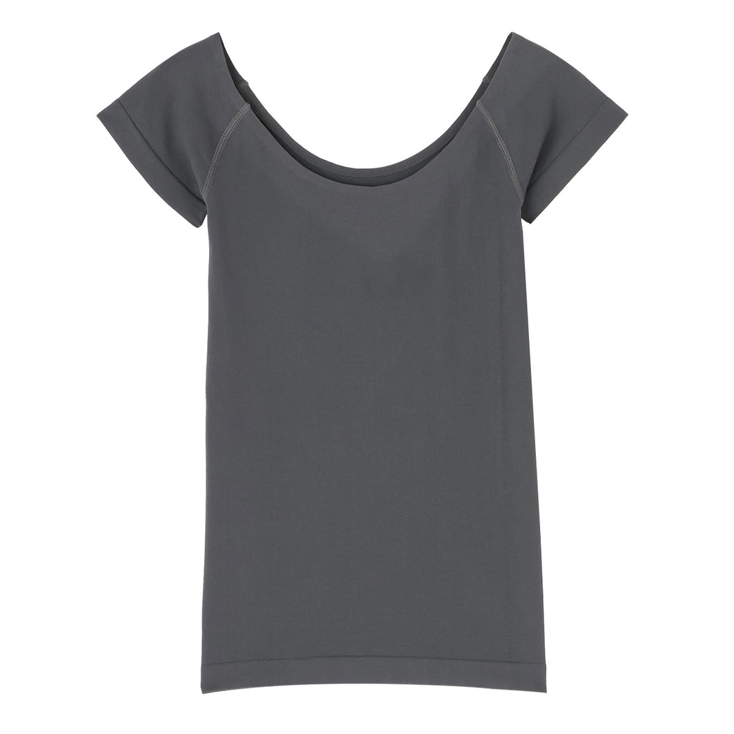 インナー レディース 半袖 フレンチ袖 2分袖 ひびきにくい 肌着 深あき オフショルダー アツギ M L 婦人 黒 ベージュ 肌色 下着 アスティーグ ASTIGU