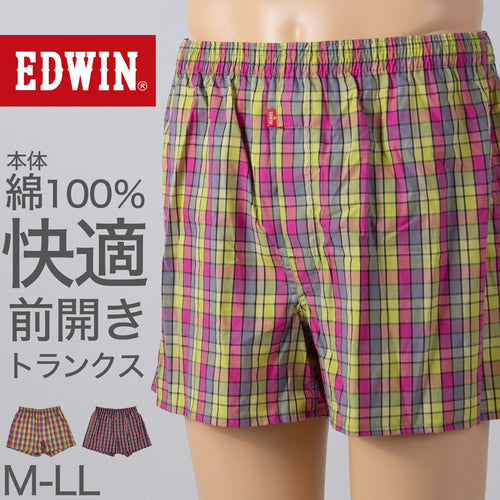 メンズ トランクス エドウィン 定番 EDWIN 前開き 柔らかい 綿素材 ゆったり 本体生地は綿100％ 快適 通気性 涼しい 前ボタン 動きやすい スポーツ 人気 夏にも快適 秋冬にもおすすめ ゴルフ ブランド イエロー ネイビー M L LL