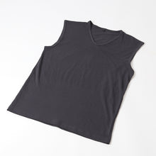 画像をギャラリービューアに読み込む, メンズ インナー Tシャツ ノースリーブ Vネック 綿素材 夏 吸水速乾 ムレない ストレッチ 伸縮性 サラサラ 下着 肌着 クレープ サラッとした着心地 汗で蒸れにくい 白 黒 グレー ネイビー M L LL (在庫限り)
