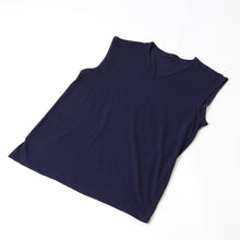 画像をギャラリービューアに読み込む, メンズ インナー Tシャツ ノースリーブ Vネック 綿素材 夏 吸水速乾 ムレない ストレッチ 伸縮性 サラサラ 下着 肌着 クレープ サラッとした着心地 汗で蒸れにくい 白 黒 グレー ネイビー M L LL (在庫限り)

