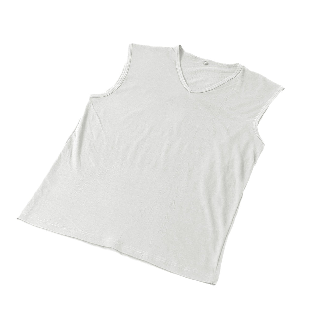 メンズ インナー Tシャツ ノースリーブ Vネック 綿素材 夏 吸水速乾 ムレない ストレッチ 伸縮性 サラサラ 下着 肌着 クレープ サラッとした着心地 汗で蒸れにくい 白 黒 グレー ネイビー M L LL (在庫限り)