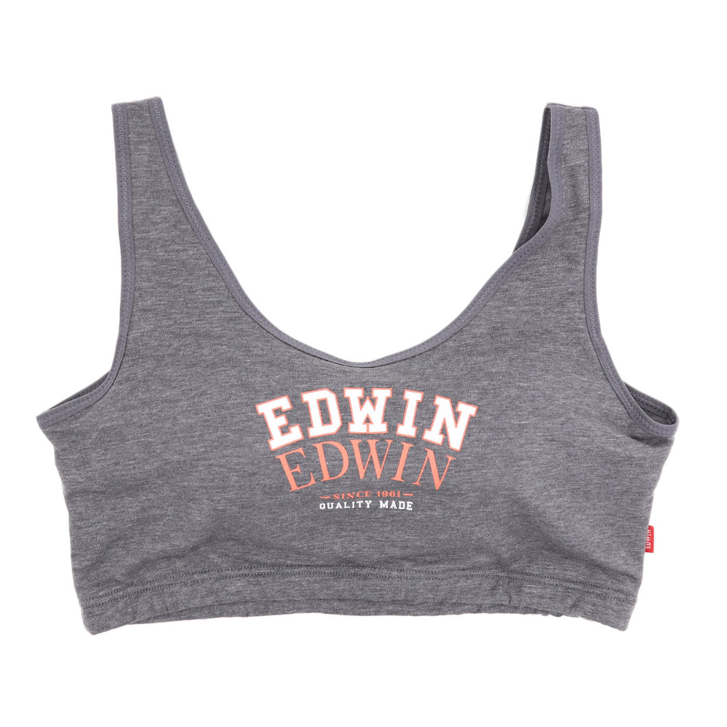 レディース ノンワイヤーブラ モールドカップブラ ハーフトップ EDWIN 綿 フィット感 着け心地 快適 優しい肌触り ストレッチ 動きやすい 快適 下着 インナー ブラジャー ロゴ入り 女子 M L 黒 グレー M・L