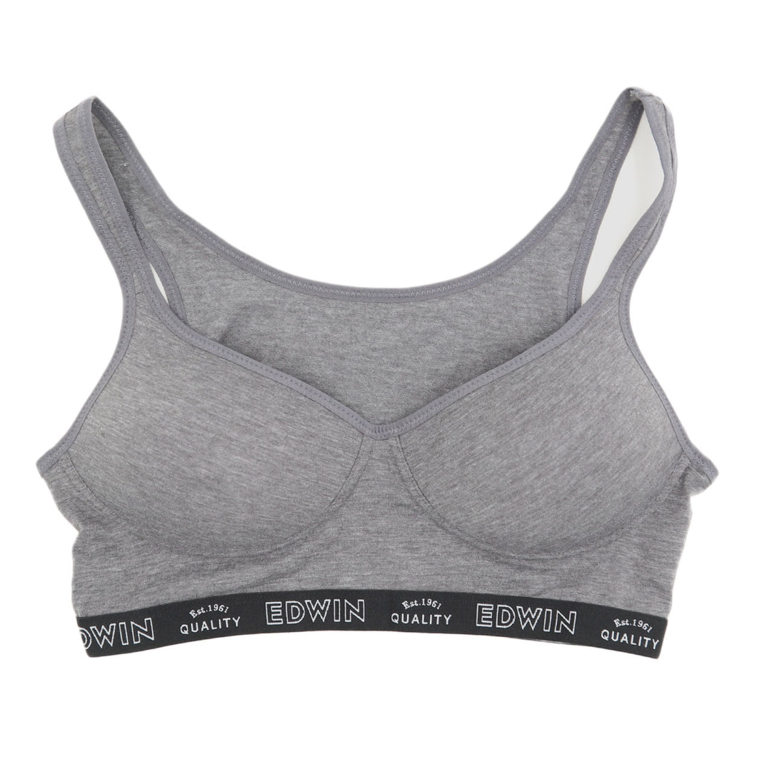 レディース ノンワイヤーブラ モールドカップブラ EDWIN 綿素材 フィット感 柔らかい 着け心地 快適 優しい肌触り ストレッチ 動きやすい 快適 下着 インナー ブラジャー ロゴ入り 女子 M L 黒 チャコール グレー