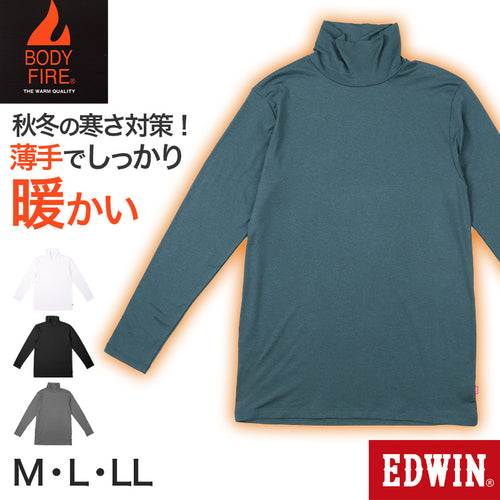 EDWIN メンズ 長袖 インナー ハイネック シャツ あったかインナー 微起毛 保温 M L LL 男性 紳士 肌着 防寒 秋 冬 温活 ストレッチ ぽかぽか 温かい 寒さ対策 下着 ゴルフ バイク 外仕事 作業着 作業服 スポーツ ジョギング ランニング アウトドア キャンプ 登山