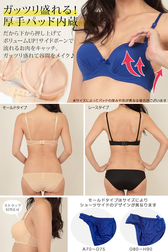 ブラジャー ショーツ セット 大きいサイズ 脇肉 盛りブラ 谷間 モールドカップブラ モールドブラ レース E70～F85 下着 レディース グラマー ブラショーツ ブラショーツセット 上下 インナー