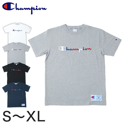 Champion 前身刺繍Tシャツ S～XL (チャンピオン 綿100％ 半袖 クルーネック 丸首 ロゴ メンズ) (在庫限り)