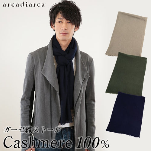 arcadiarca カシミヤ100% メンズガーゼ織りストール フリーサイズ (アルカディアルカ カシミア100% 男性 マフラー ギフト プレゼント ストール ガーゼ織り) (在庫限り)