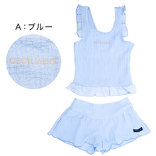画像をギャラリービューアに読み込む, キッズ 水着 女の子 タンキニ セパレート CECIL McBEE セシルマクビー ガールズ ジュニア フリル タンクトップ スイムウェア かわいい 無地 120cm～140cm ブルー パープル プール 海 水遊び 夏用 レジャー
