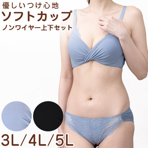 ブラジャー ショーツ セット ノンワイヤー 大きいサイズ 下着 レディース ブラショーツ 上下セット セットアップ 3L 4L 5L シンプル プチプラ かわいい 可愛い