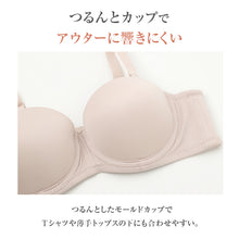 画像をギャラリービューアに読み込む, Tシャツブラ レディース 1/2カップ ワイヤーブラ ストラップレス モールドカップ 盛りブラ A70～D85 パッド付き サイドボーン 3段3列ホック パワーネット アウターにひびきにくい 肩紐取り外し可 ハーフカップ 薄手 シンプル バストメイク 安定感
