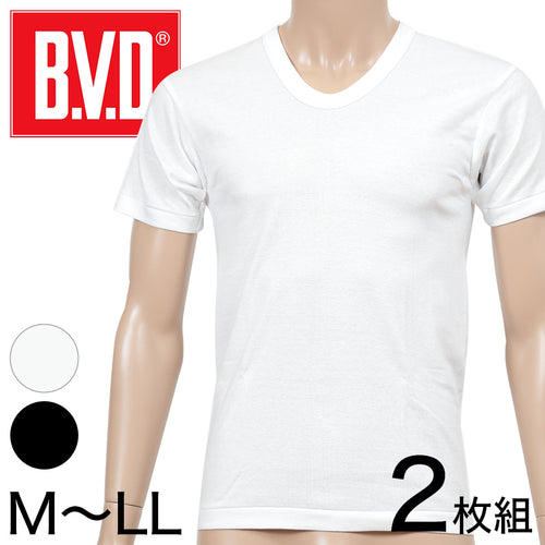 BVD メンズ 半袖シャツ クルーネック NEW STANDARD 綿100％ 2枚組 M～LL (インナー 丸首 下着 男性 紳士 白 黒 ホワイト)