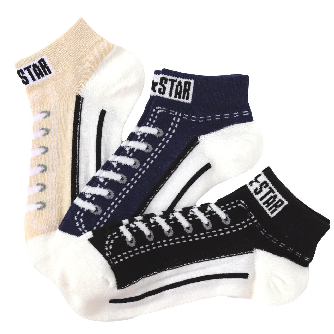 福助 CONVERSE レディーススニーカー柄ソックス3足組 23-25cm