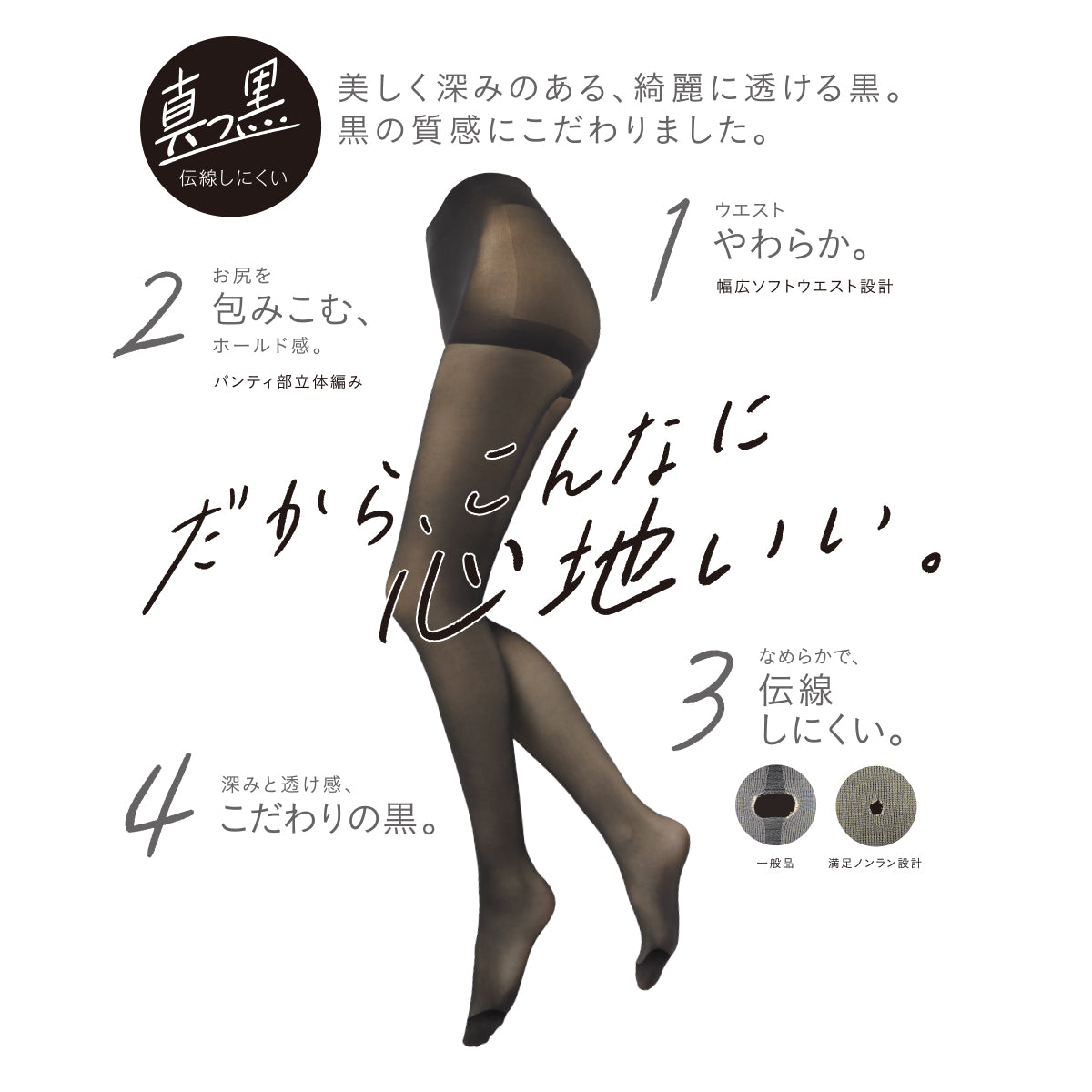 福助 満足 ストッキング 伝線しにくい 黒 S-M～L-LL フクスケ