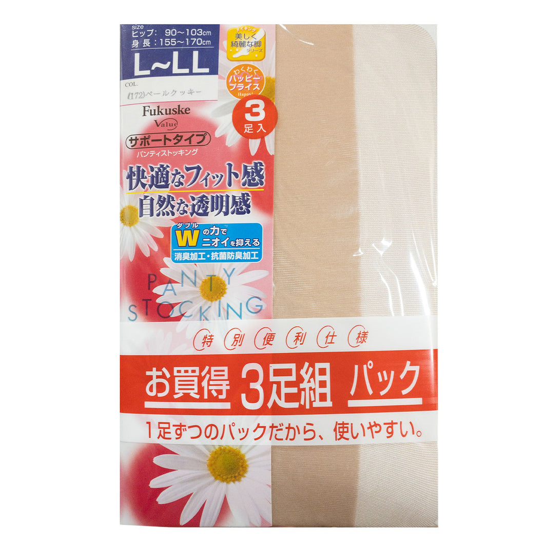 福助 自然な透明感 サポートパンスト 3足組 M-L・L-LL (3足セット レディース ストッキング パンスト まとめ買い セット) (在庫限り)
