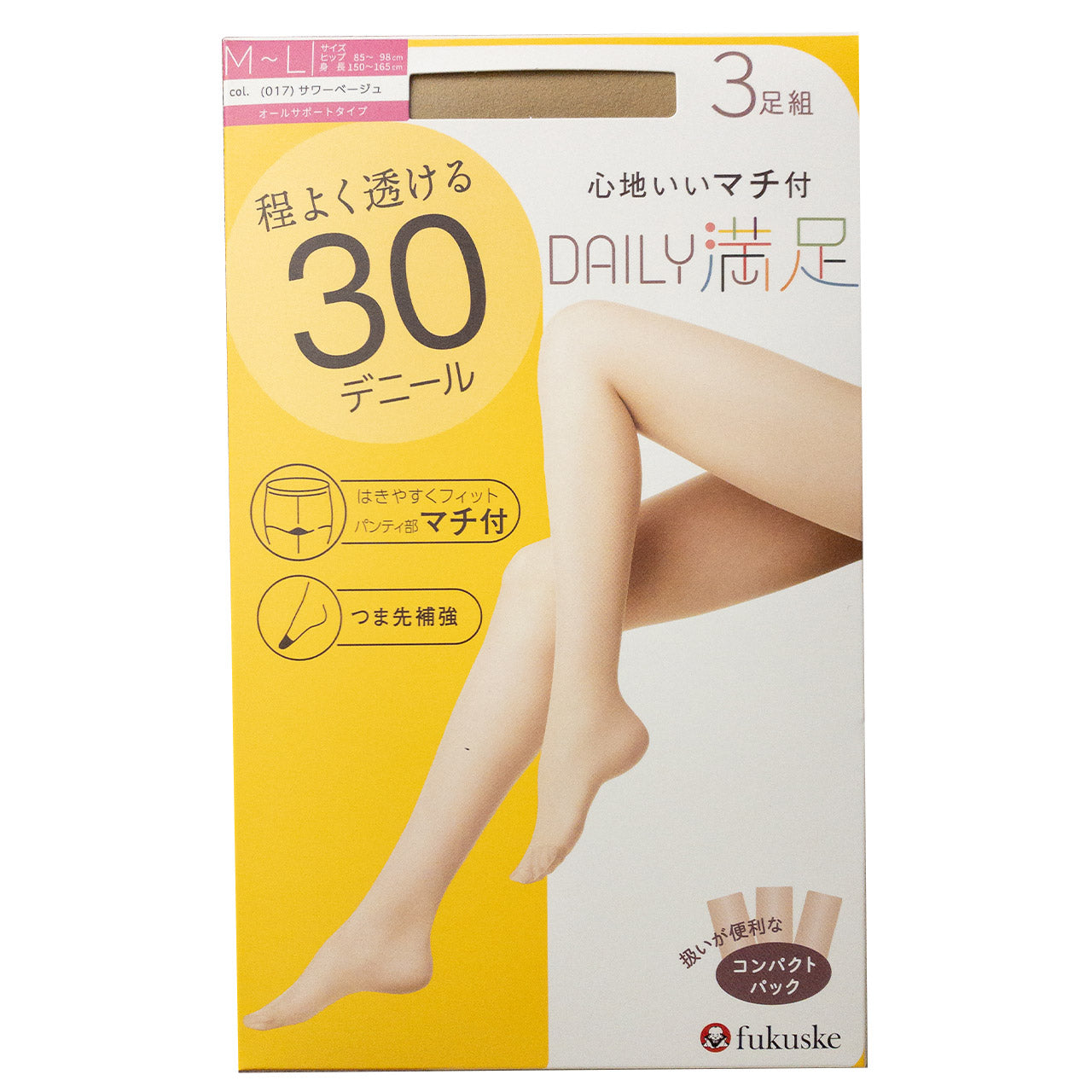 福助 薄手 タイツ ストッキング 30デニール 3足組 M-L・L-LL