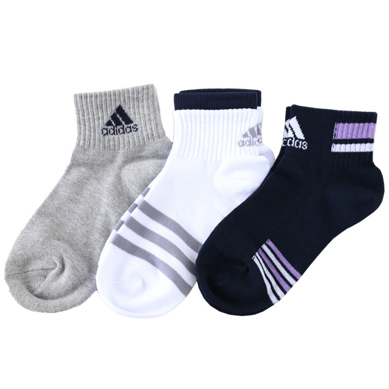 靴下 レディース ショート ソックス 女子 くるぶし丈 3P adidas 19-21/22-24cm (アディダス 綿混 女 セット まとめ買い フクスケ 福助 補強 消臭 リブ編み ) (在庫限り)