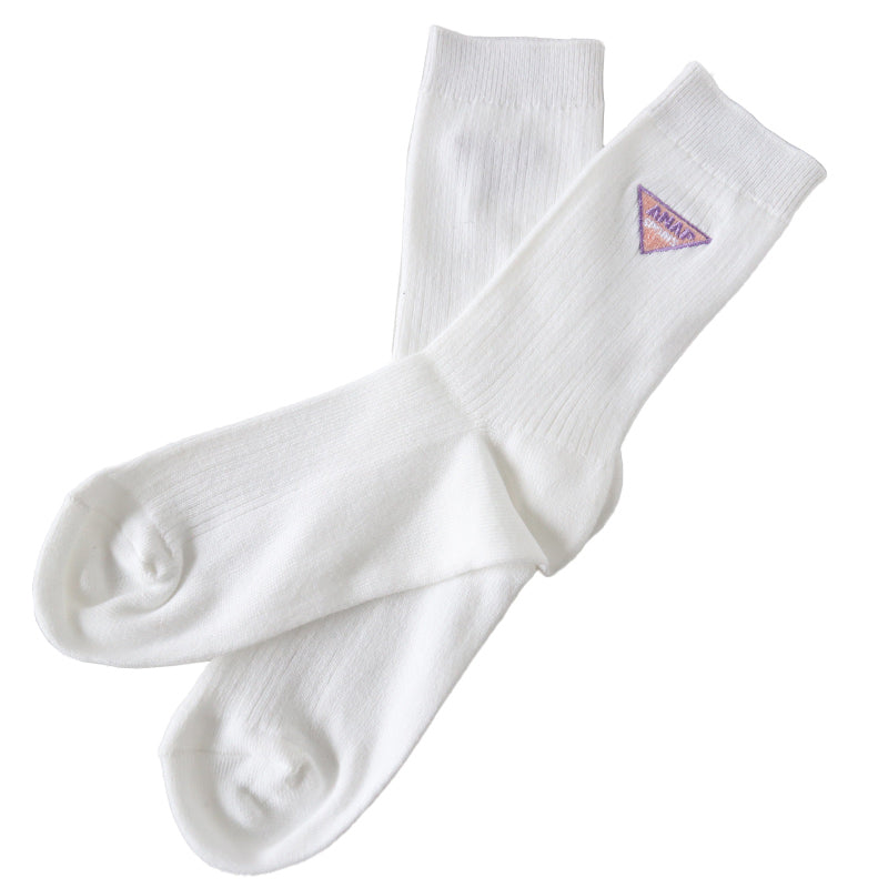 スクールソックス 女子 ワンポイント キッズ 靴下 女の子 小学生 子供 クルーソックス 19-24cm 白 紺 子ども ジュニア くつ下 刺繍 ブランド アナップ ANAP (在庫限り)