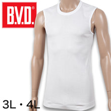 画像をギャラリービューアに読み込む, BVD メンズ スリーブレス丸首シャツ 綿100％ 3L・4L (コットン インナー クルーネック 下着 男性 紳士 白 ホワイト 大きいサイズ)
