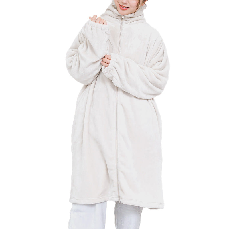 スリーパー 大人 レディース ルームウェア ロング丈 ジップアップ 羽織 ガウン 暖かい M-L 軽い 部屋着 毛布 防寒着 冬 起毛 羽織り 上着 パジャマ もこもこ ふわふわ 冷え対策