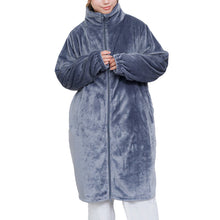 画像をギャラリービューアに読み込む, スリーパー 大人 レディース ルームウェア ロング丈 ジップアップ 羽織 ガウン 暖かい M-L 軽い 部屋着 毛布 防寒着 冬 起毛 羽織り 上着 パジャマ もこもこ ふわふわ 冷え対策
