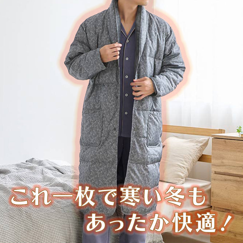 紳士 ガウン 羽毛 暖かい メンズ M L 冬用 ルームウェア 防寒 部屋着