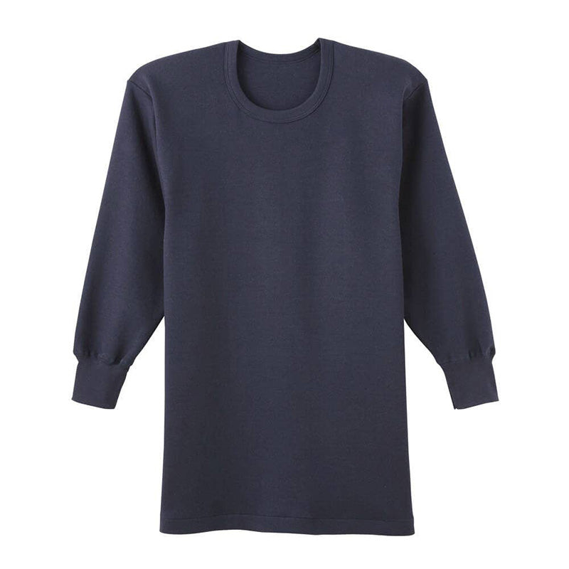 快適工房 紳士 コットンバルキー 長袖丸首シャツ メンズ グンゼ M L LL インナー 綿100％ あったか 防寒 保温 冬用 肌着 下着 アンダーウェア 脇縫いなし 丸首 ゆったり設計 やや厚手 シンプル ベーシック ホワイト ネービーブルー 日本製 ロングセラー