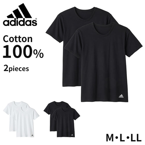 アディダス Tシャツ 綿100 メンズ 2枚組 M～LL クルーネック 丸首 肌着 下着 インナー シャツ 2枚セット adidas グンゼ 丸首 白 黒