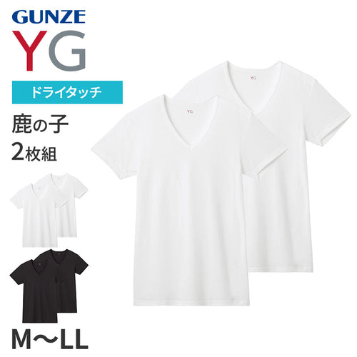 グンゼ YG tシャツ メンズ 半袖 vネック 鹿の子 抗菌 防臭 2枚組 M L LL 吸汗速乾 v首 GUNZE インナーシャツ 男性 紳士 下着 肌着 インナー ニオイ対策 夏 スーツ下 ビジネス ビジネスインナー オールシーズン