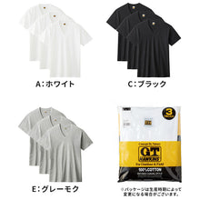 画像をギャラリービューアに読み込む, 綿100% Vネック Tシャツ 3枚組 メンズ 半袖 インナーシャツ 脇縫いなし 大きいサイズ 3L 天竺 肌着 V首 コットン パックT 3P 無地 シンプル ベーシック 通年 洗い替え まとめ買い 紳士 下着 男性用インナー G.T.HAWKINS GTホーキンス ホーキンス
