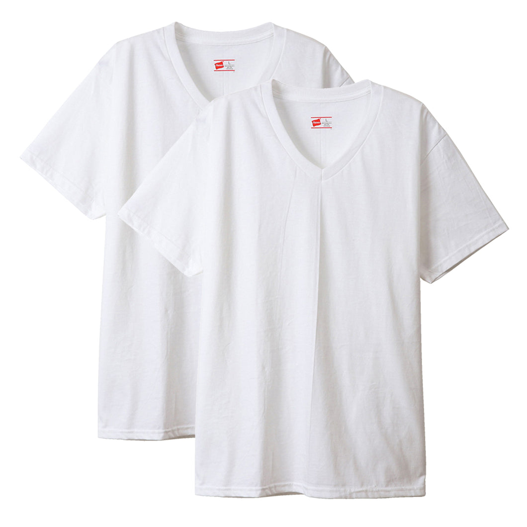Hanes ビジカジ魂 VTシャツ 2枚組　BIG 3L～5L (V首 ヘインズ 綿100% Tシャツ 白 黒 無地 カジュアル HANES) (在庫限り)