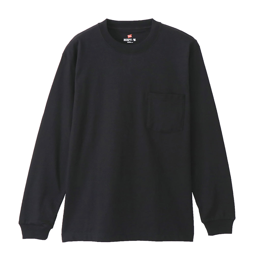 ヘインズ ビーフィー ロンT メンズ tシャツ ポケット 長袖 S～XL Hanes BEEFY-T トップス 綿100% クルーネック ロングスリーブ 男性 丈夫 無地 パックT