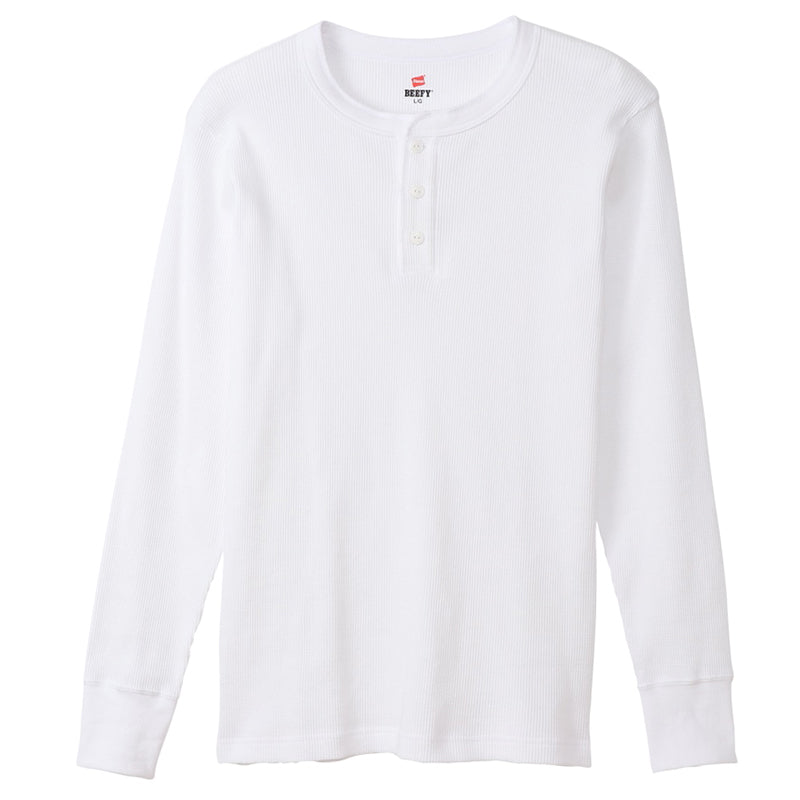 ヘインズ BEEFY ビーフィー メンズ サーマル ヘンリーネック ロングスリーブ S～XL Hanes ワッフル生地 ヘビーウェイト トップス 長袖Tシャツ 男性 丈夫 無地 BEEFY-T
