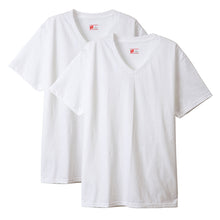 画像をギャラリービューアに読み込む, メンズ 半袖 シャツ tシャツ Vネック Hanes ビジカジ魂 2枚組 M～LL (V首 ヘインズ 綿100% Tシャツ 白 黒 無地 カジュアル HANES) (在庫限り)

