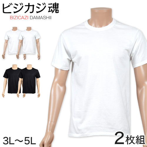 ヘインズ ビジカジ魂 tシャツ メンズ 半袖 綿100 大きいサイズ 2枚組 3L～5L (下着 綿 Tシャツ インナー クルーネック hanes セット 無地) (在庫限り)