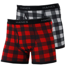 画像をギャラリービューアに読み込む, ボクサーパンツ メンズ Hanes ヘインズ ボクサーブリーフ 2枚組 綿混 ストレッチ 前開き インナー 下着 男性用 パンツ セット M～LL 柔らか フィット デイリー 無地 ブランド お得

