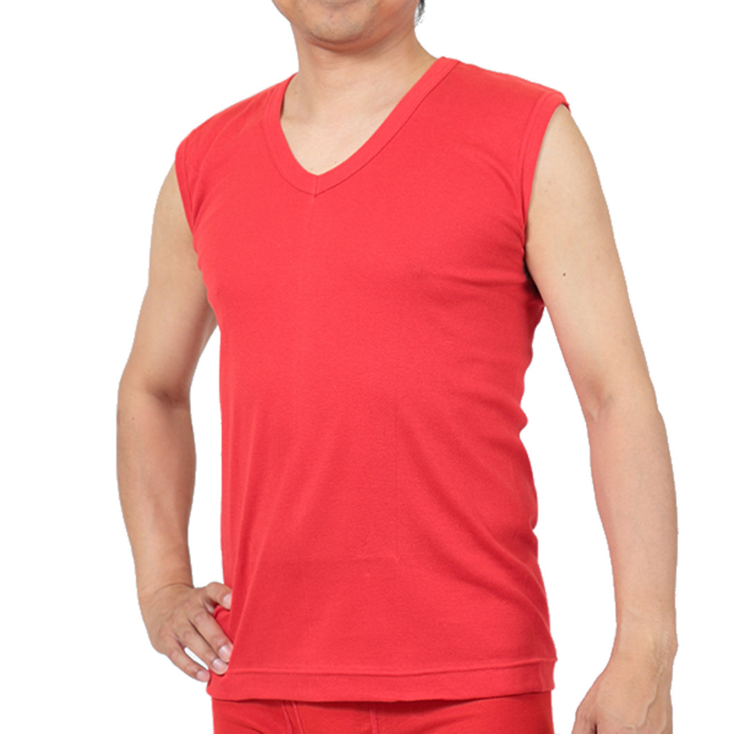 赤下着 メンズ スリーブレス Vネックシャツ M～LL (肌着 インナー 風水 運 レッド 男性 紳士 綿100% コットン ギフト プレゼント V首 M L LL)