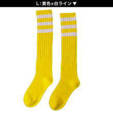 画像をギャラリービューアに読み込む, ラインソックス レディース ハイソックス ロングソックス 日本製 綿混 靴下 ライン入り アウトレット 22 23 24 25cm スポーツソックス スクールソックス カラーソックス 3本ライン 制服 コスプレ ダンス カジュアル スポーティー

