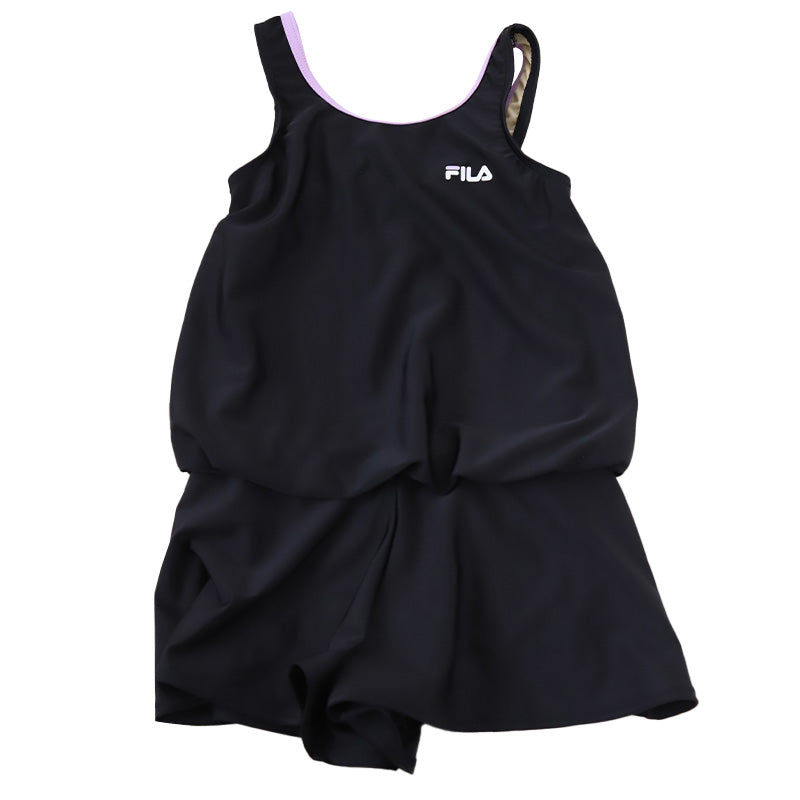 スクール水着 女の子 体型カバー ワンピース キュロット FILA 130cm～170cm 女の子 子供 水着 キッズ 130 140 150 160 170 水泳 プール シンプル パンツ 白 紺 黒 赤 水色 (送料無料) (在庫限り)