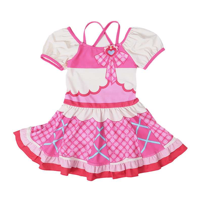 プリキュア 変身 水着 女の子 ワンピース キミとアイドルプリキュア 100～120cm 110 120 なりきり キッズ 子供 ピンク 紫 かわいい 女児 プール 海 (送料無料) (在庫限り)