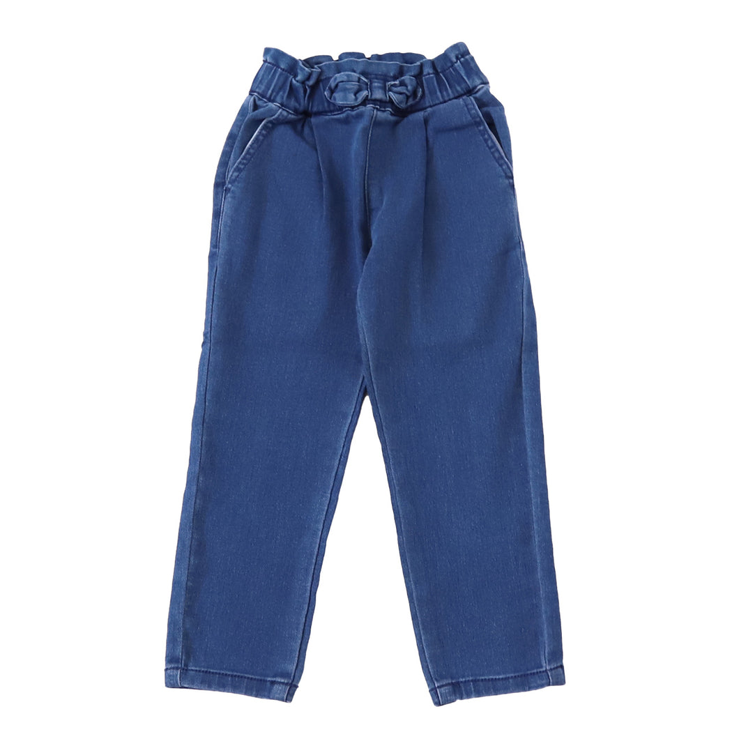 女の子 デニム 長ズボン テーパードパンツ リボン付き キッズ 子供服 パンツ 110～130cm ズボン ロングパンツ ジーンズ ジーパン ボトム ボトムス ガールズ ガール 女子 ジュニア 女児 子供 通園 通学 デイリー