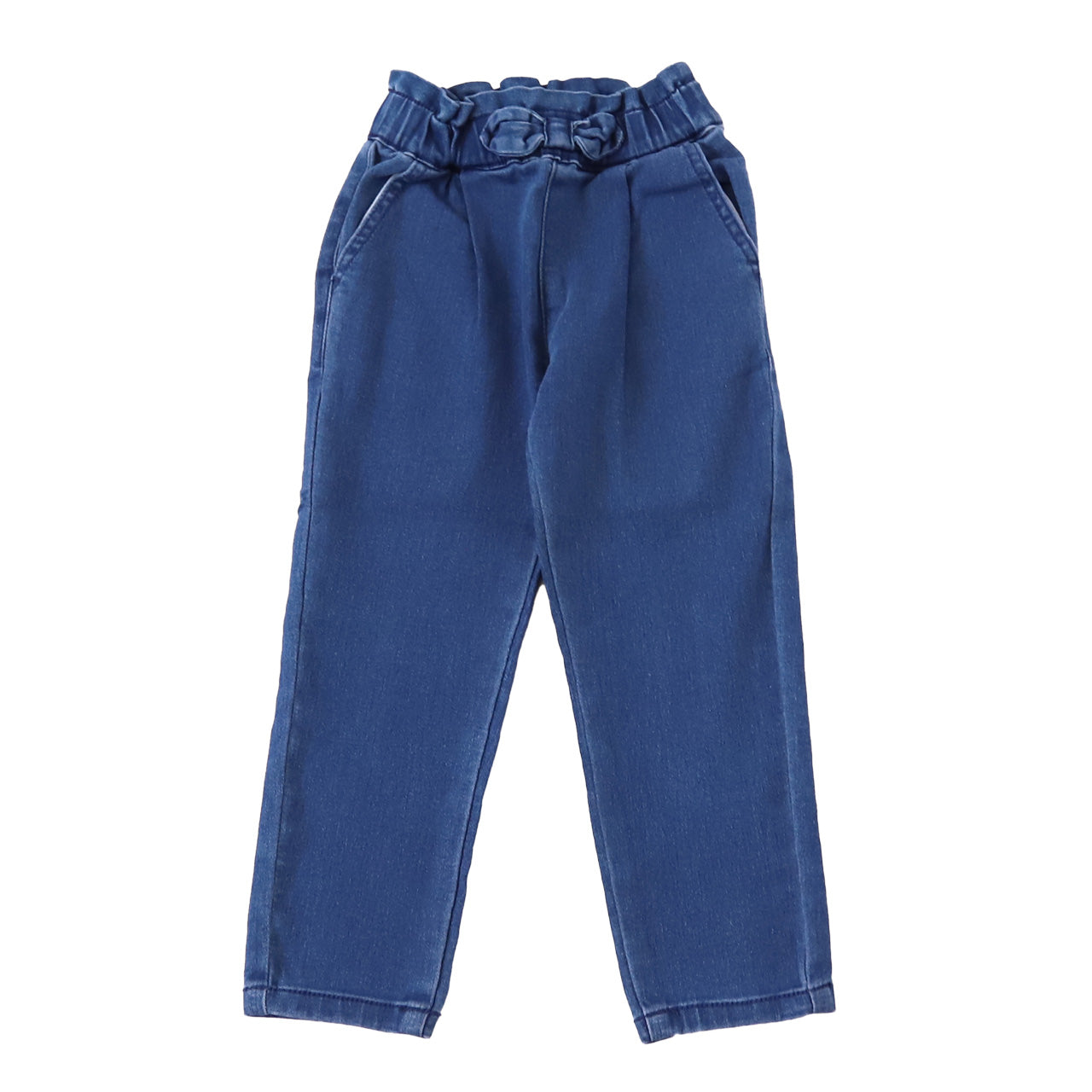 女の子 デニム 長ズボン テーパードパンツ リボン付き キッズ 子供服 